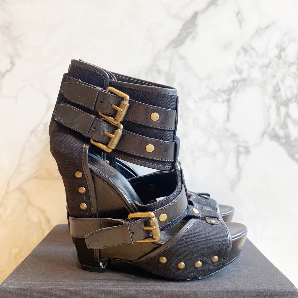 ASH Lyn Buckle Wedge Sandal 7.5